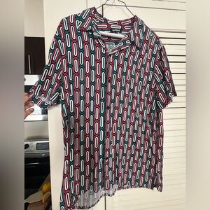 Express Men’s Short Sleeve Button Down Red and Teal